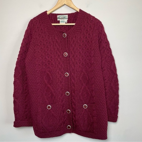 Aran Crafts Merino Wool Chunky Knit Button Front Ireland Cardigan - Picture 5 of 9